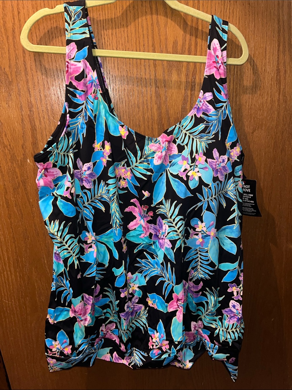 Swimsuits For All Black with Pink & Blue Floral Print swim tank